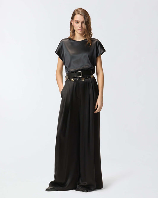 Short-sleeved satin blouse