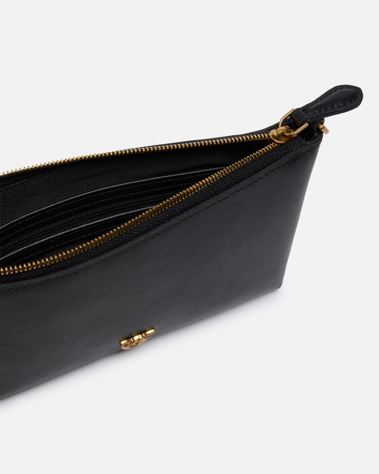 Flat leather clutch with Love Birds logo