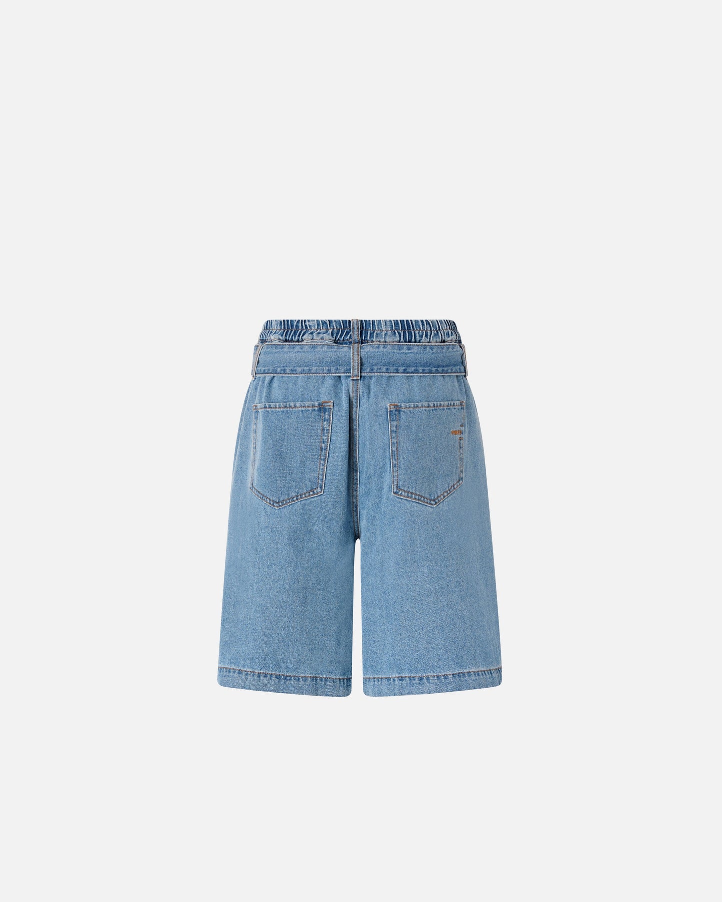 Wide-leg denim Bermuda shorts with belt