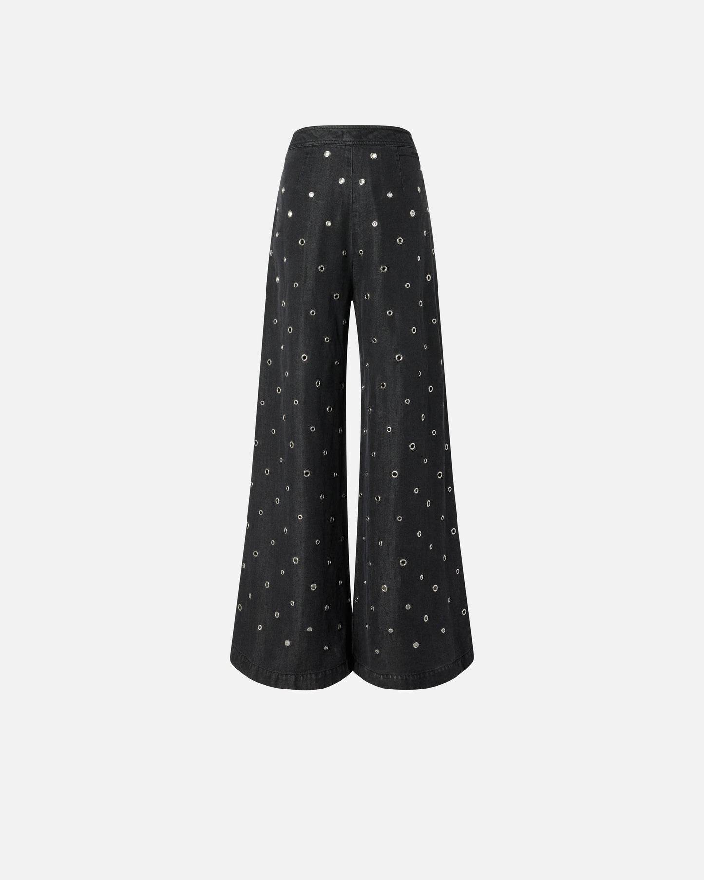 Wide-leg jeans in dark denim with eyelets