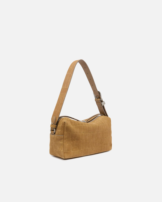 Medium crossbody bowler bag in crocodile-print leather