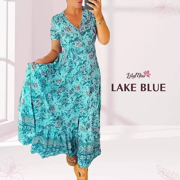 (💃Mega-Sale - 45% RABATT🔥)Geblümtes V-Ausschnitt-Kleid