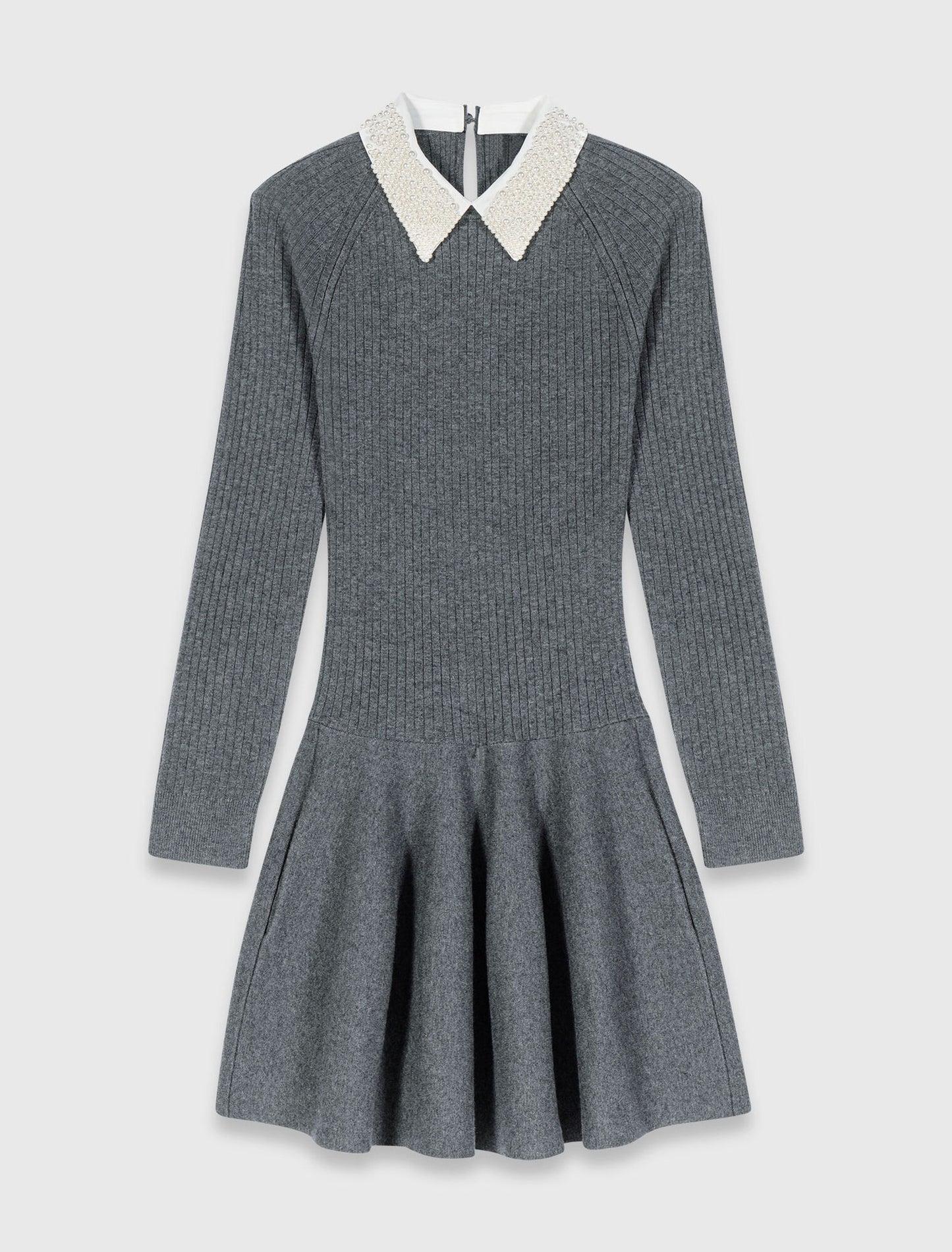 Beaded-collar short knit dress