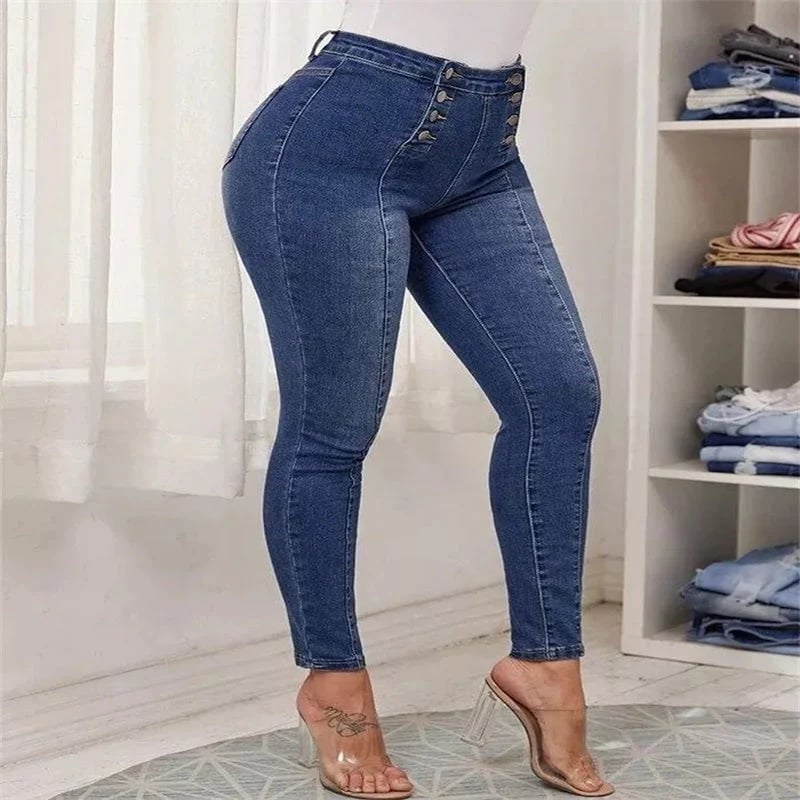 💥Zweireihige High Waist Skinny Jeans