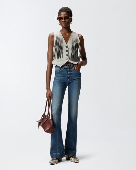 Dark jeans with belt and Love Birds buckle