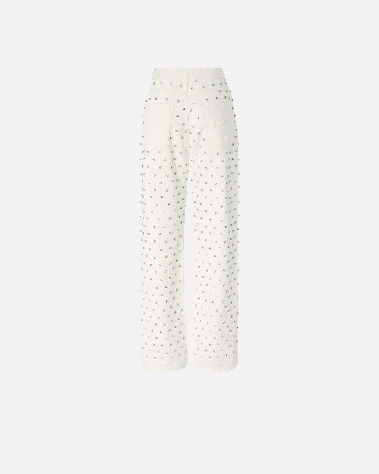 Wide-leg jeans with diamond pattern and rhinestones