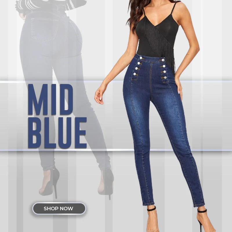 💥Zweireihige High Waist Skinny Jeans