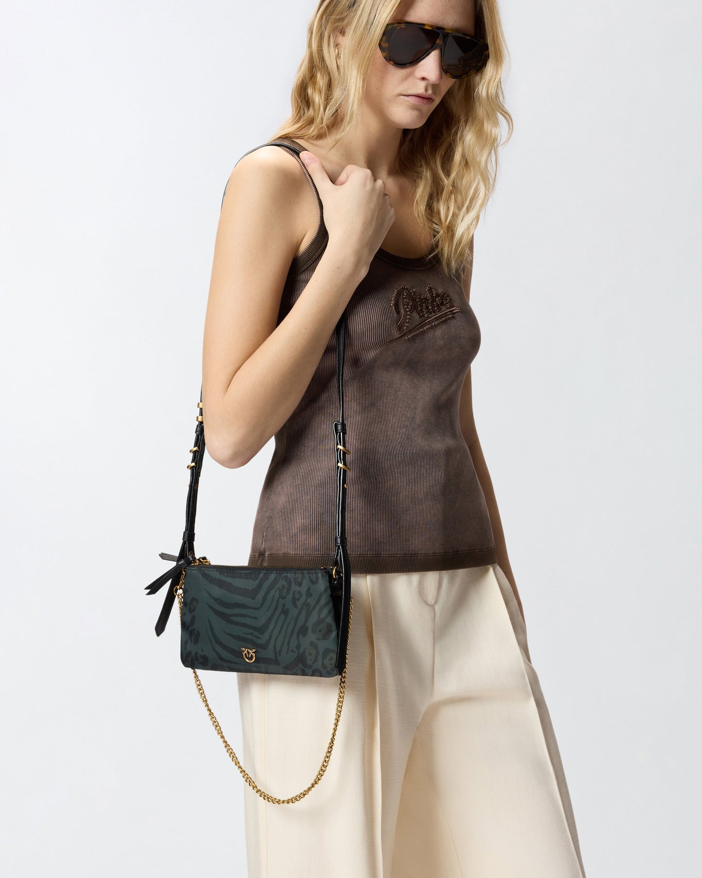 Double Bag Mini small crossbody bag in nylon with animal print
