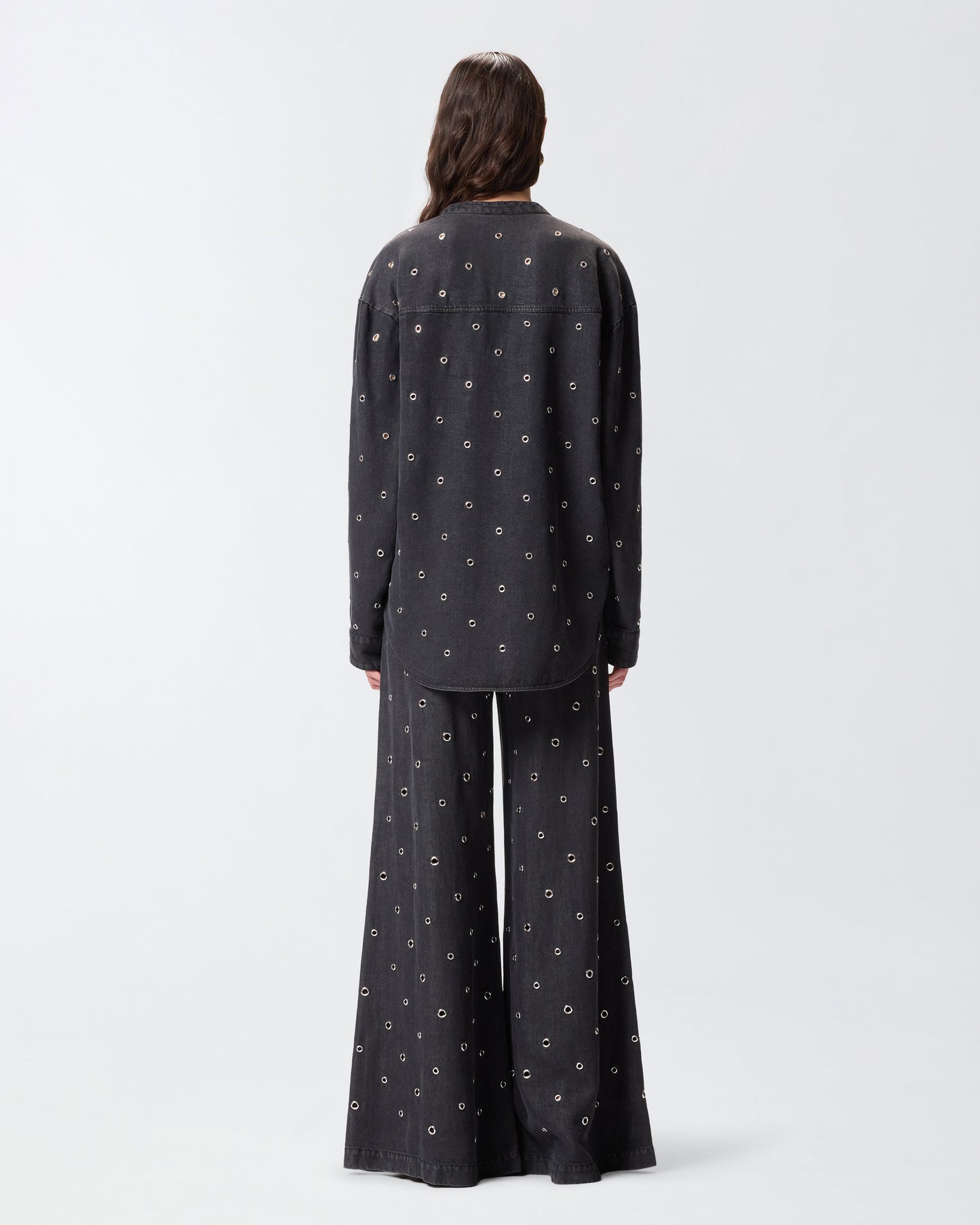 Dark denim blouse with eyelets