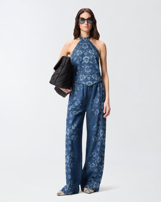 Floral denim jeans