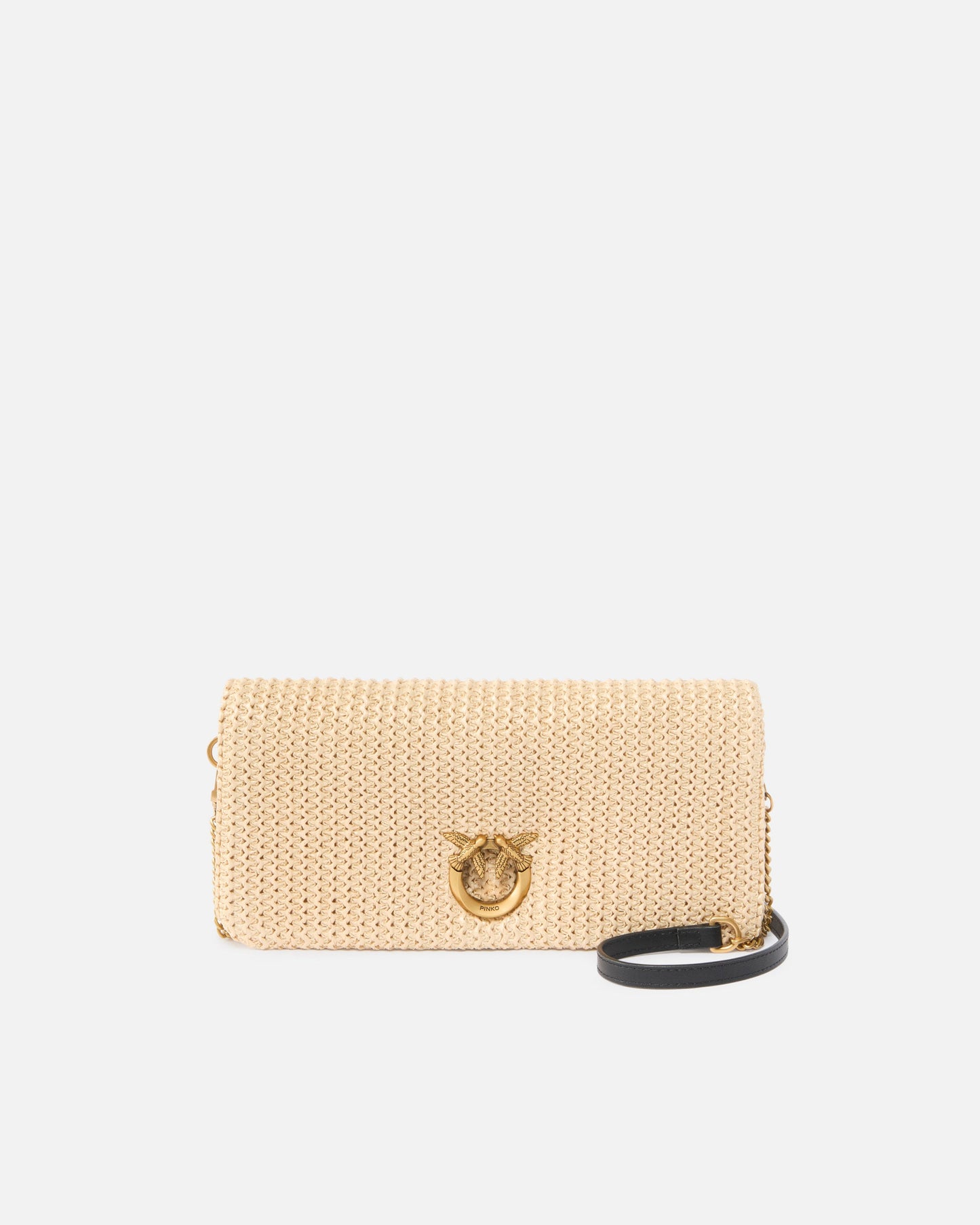 Love Bag Click Soft Horizontal Classic medium crossbody clutch in raffia