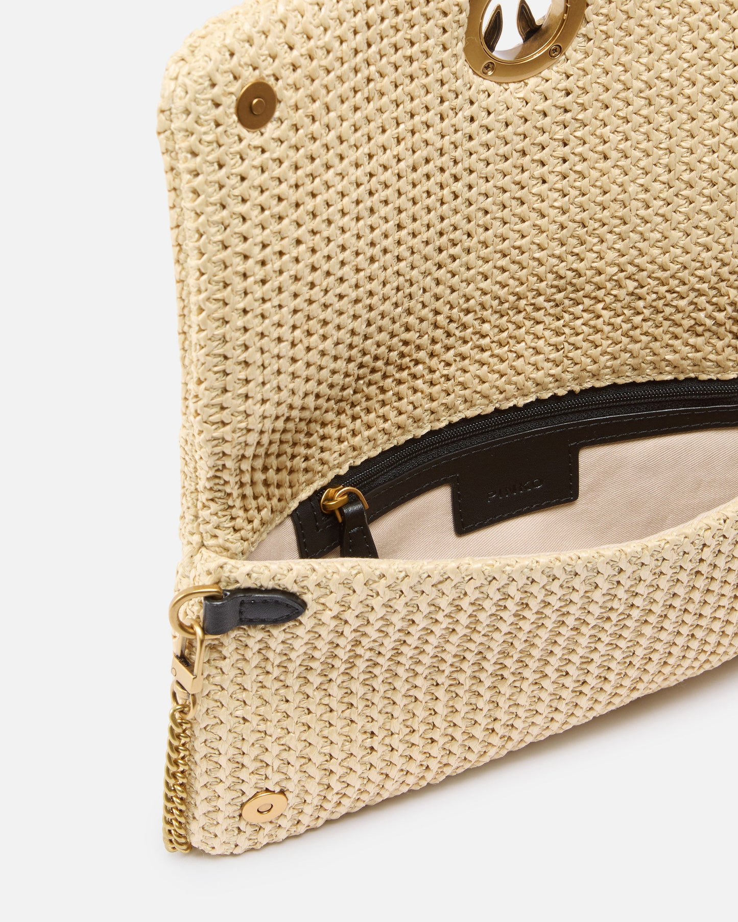 Love Bag Click Soft Horizontal Classic medium crossbody clutch in raffia