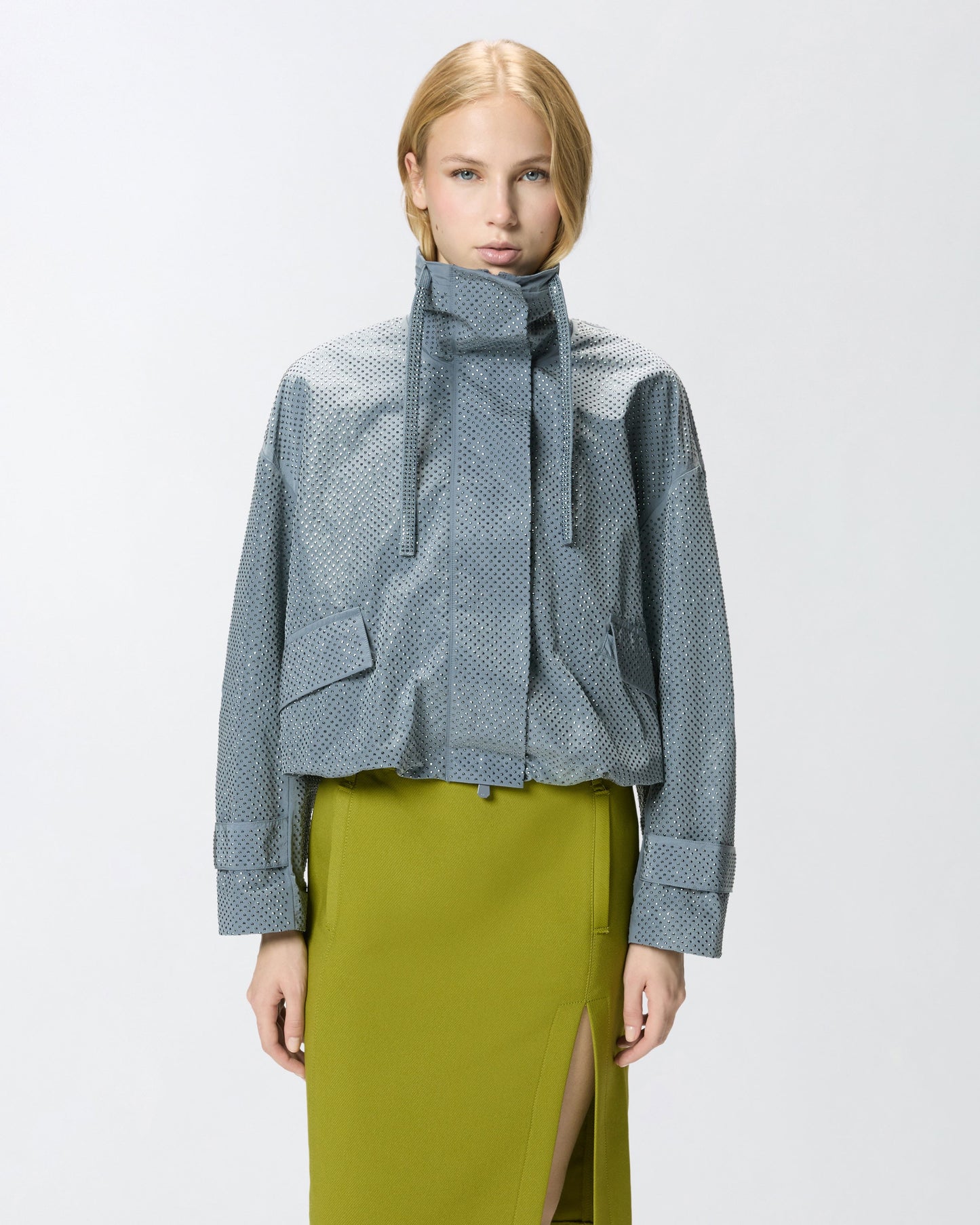 Blouson jacket with all-over micro studs