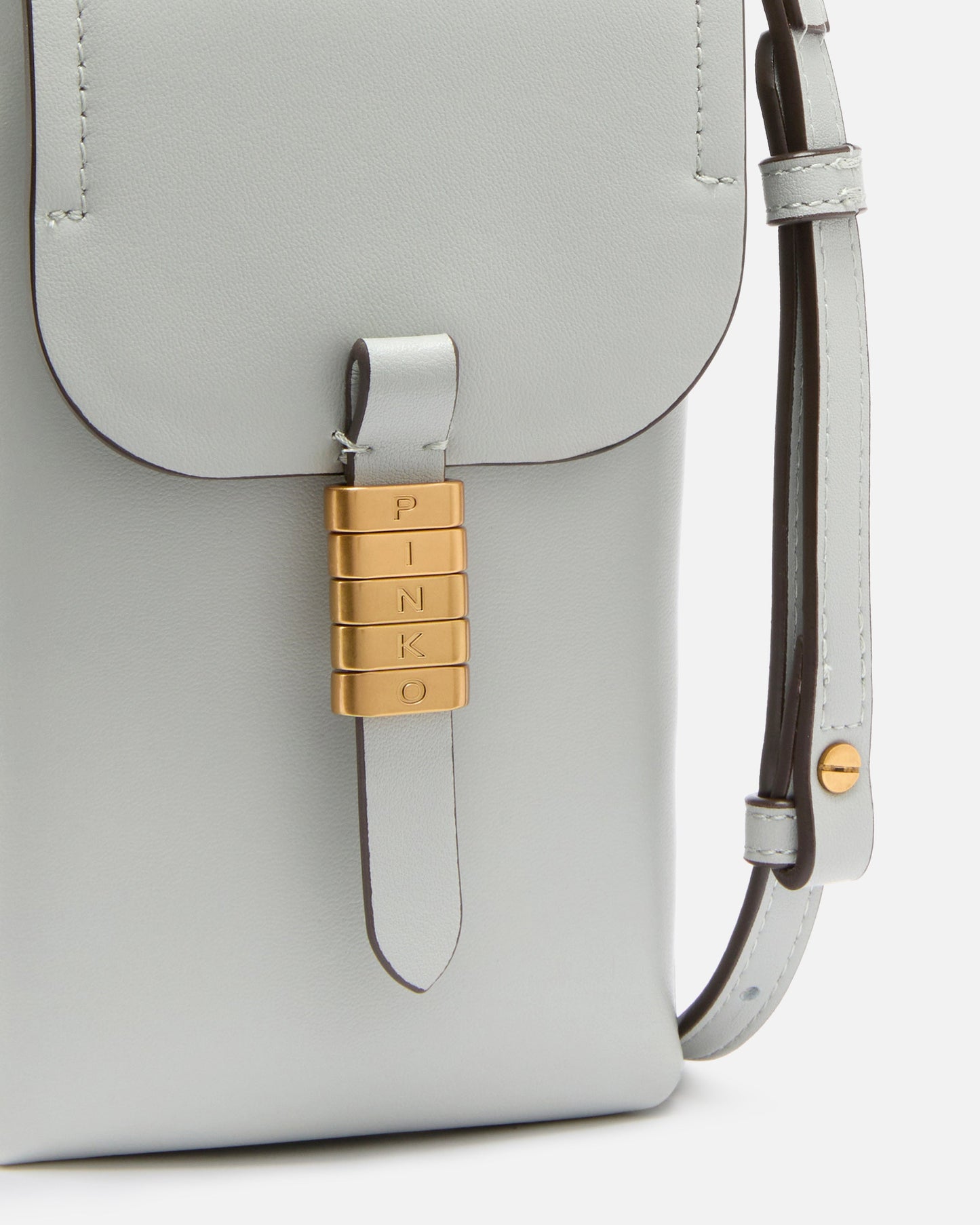 Leather smartphone case with shoulder strap and logo
