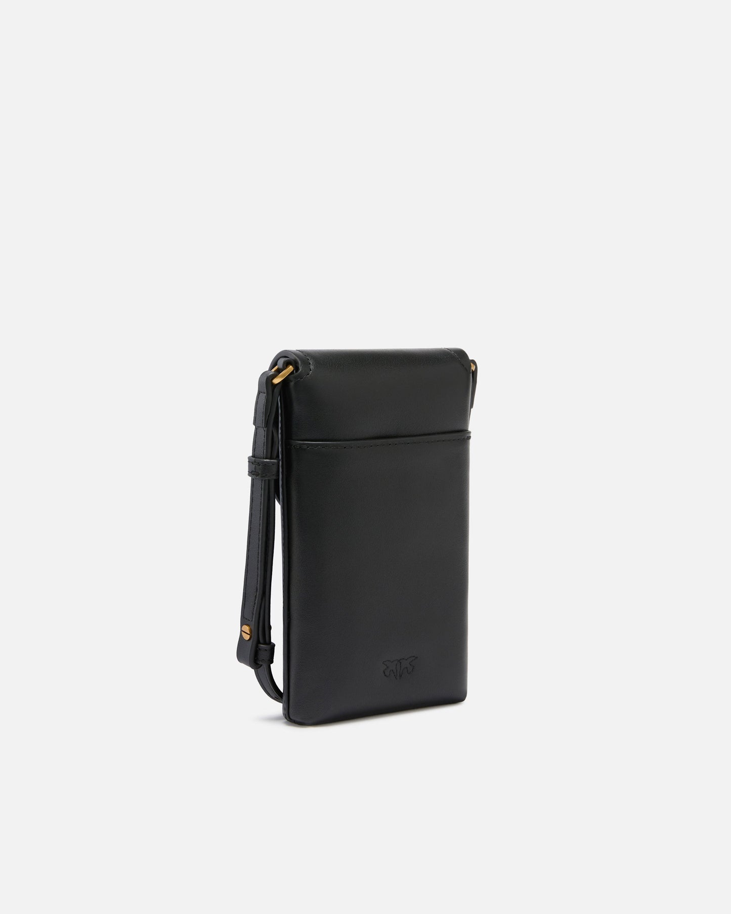 Leather smartphone case with shoulder strap and logo