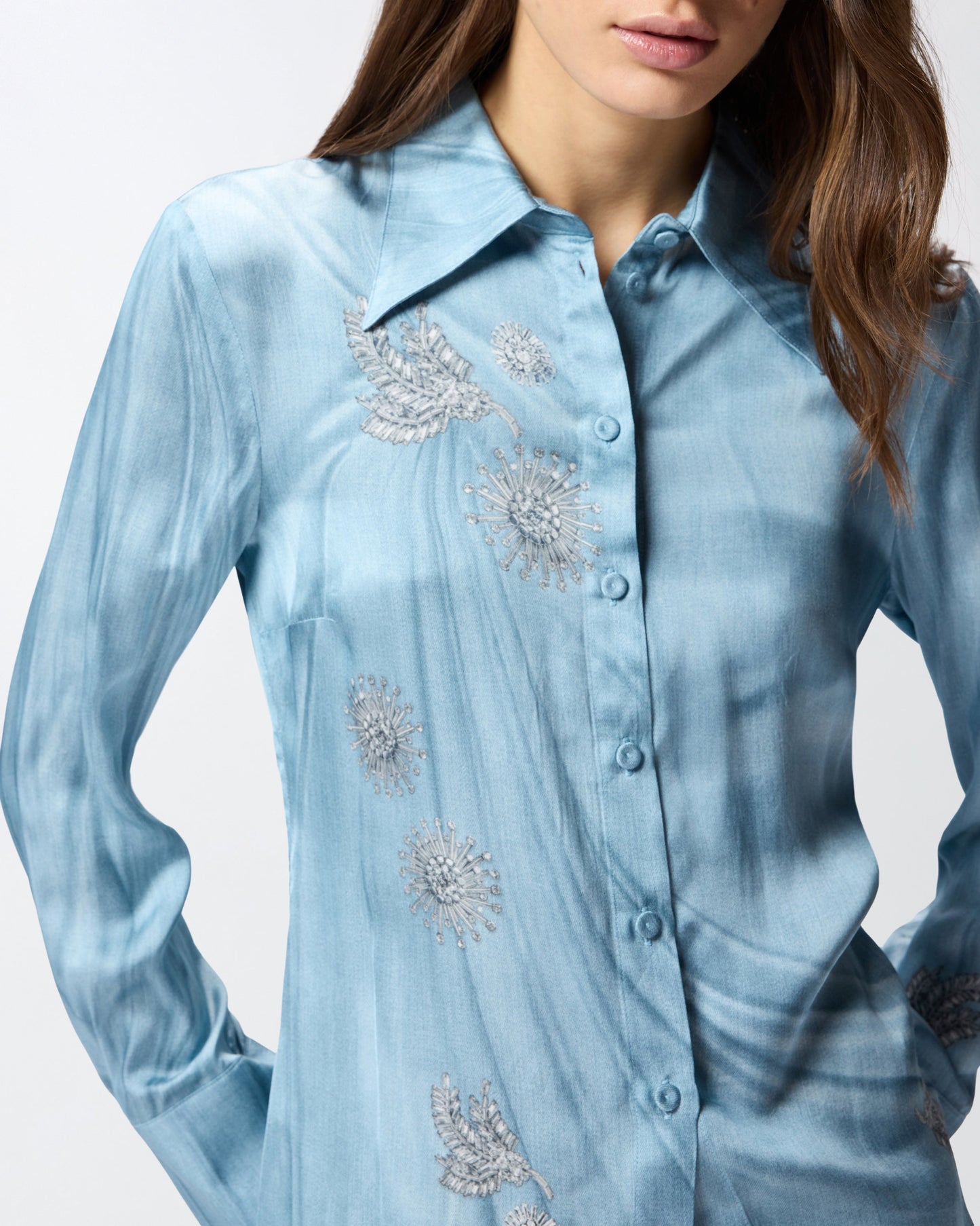 Fluid shirt with placed jewel print