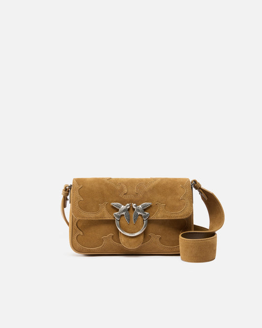 Mini Love Bag One Slouchy small shoulder bag in suede with inlays