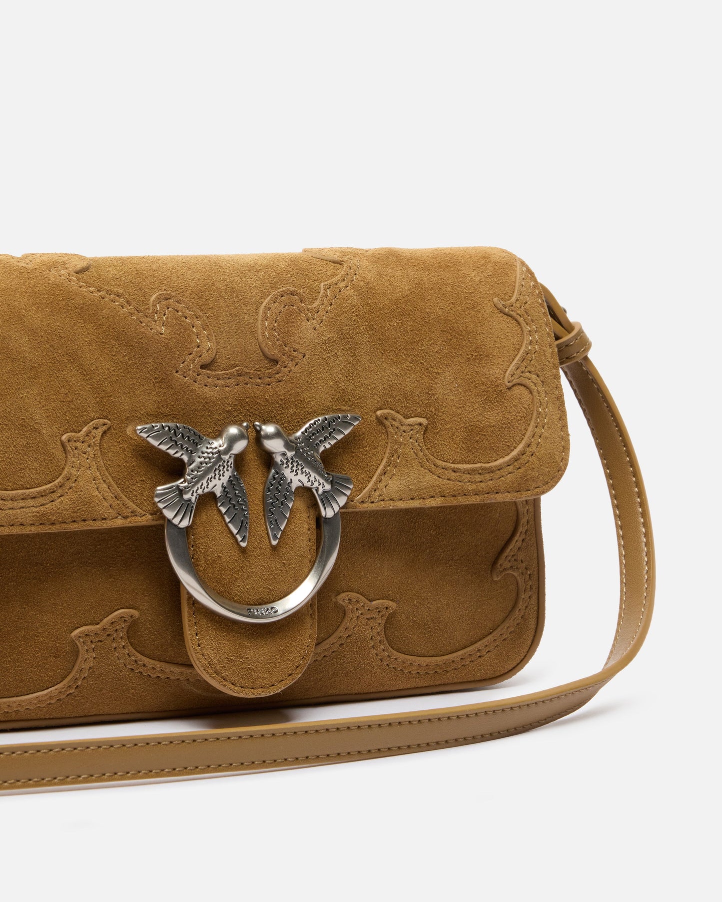 Mini Love Bag One Slouchy small shoulder bag in suede with inlays