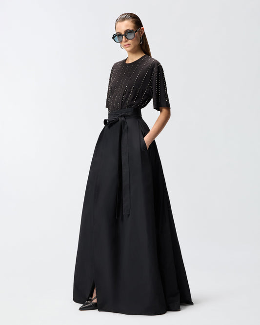 Long wrap skirt with bow