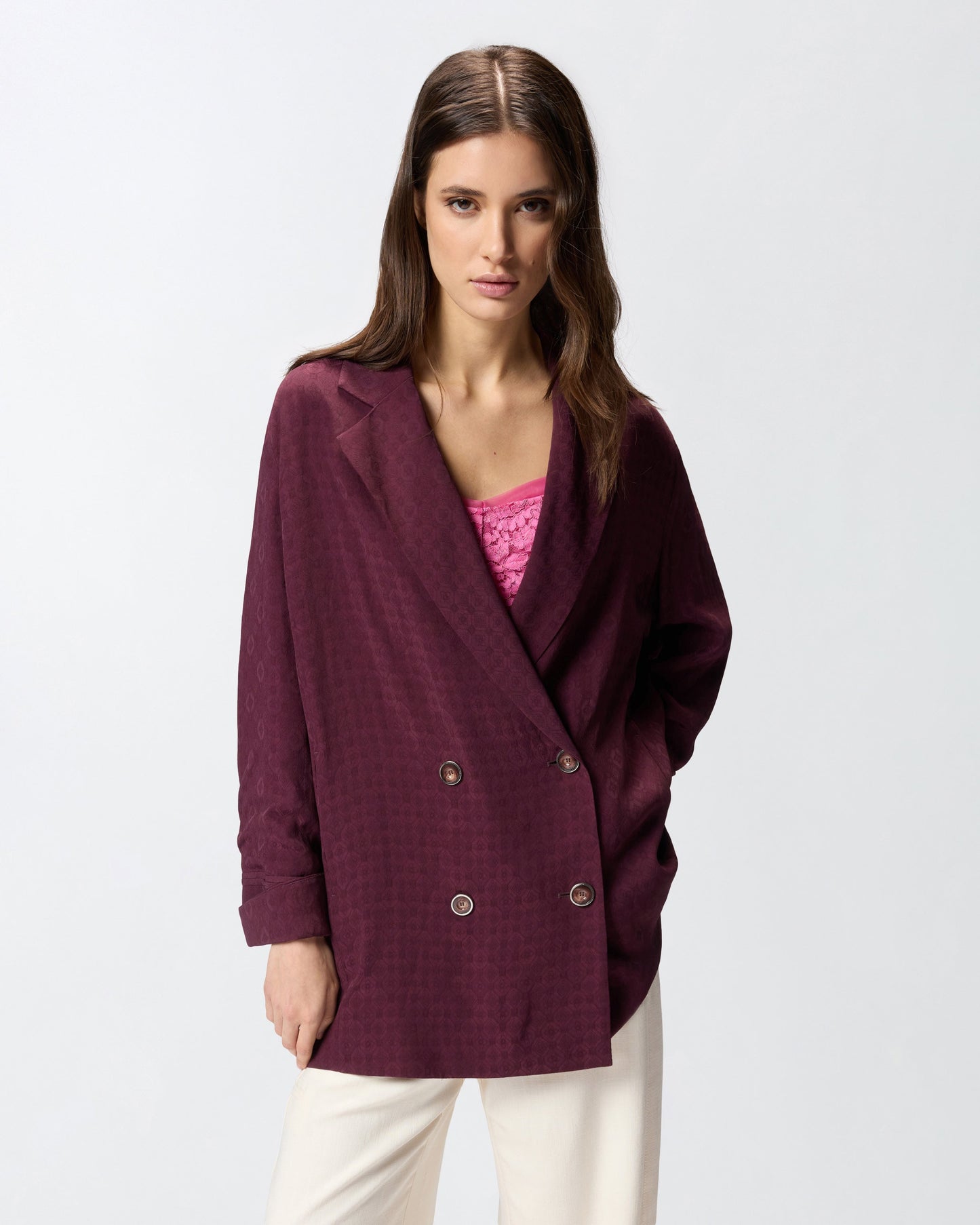 Double-breasted jacket with tie motif