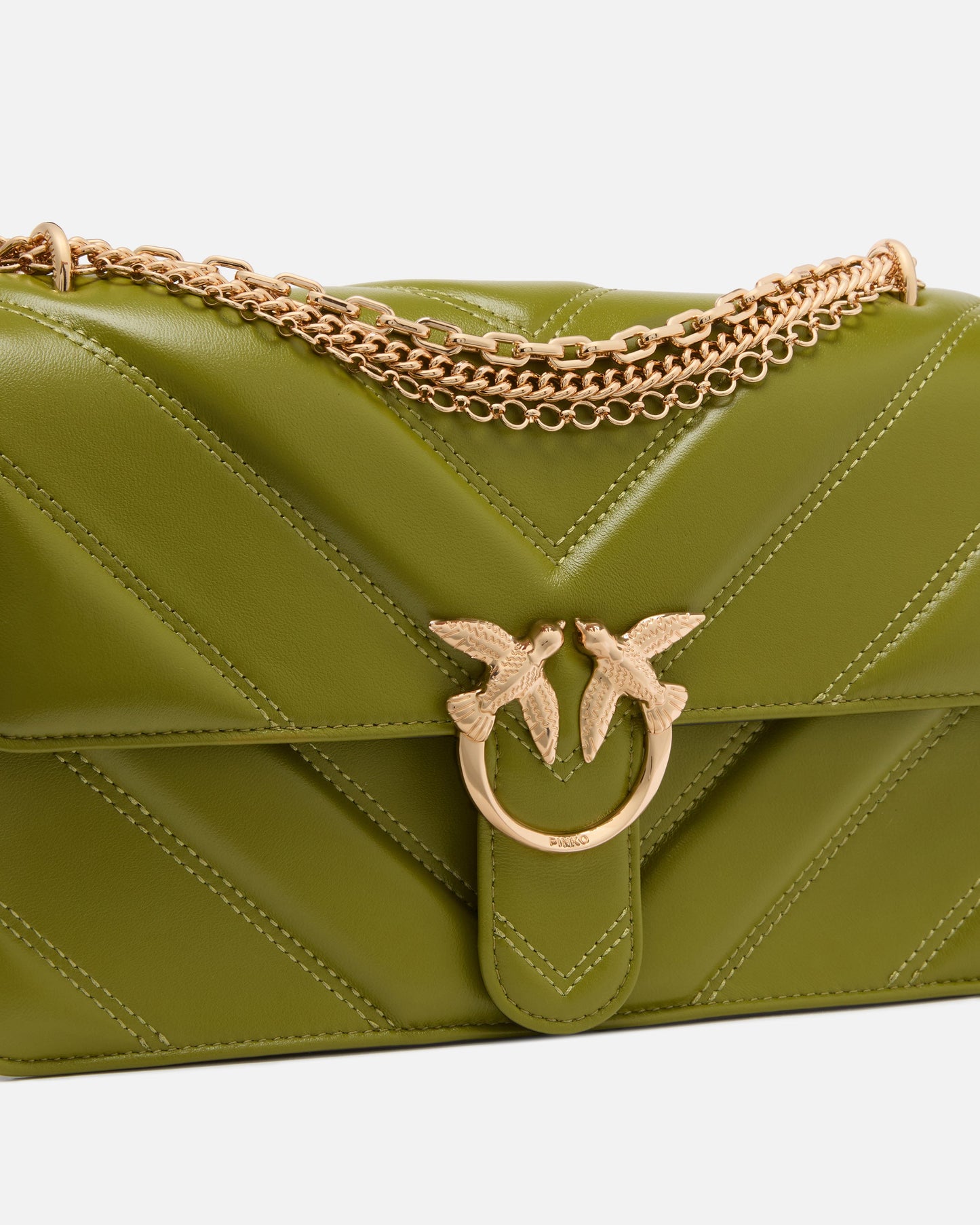 Love Bag One medium shoulder bag in chevron leather and nappa with triple chain