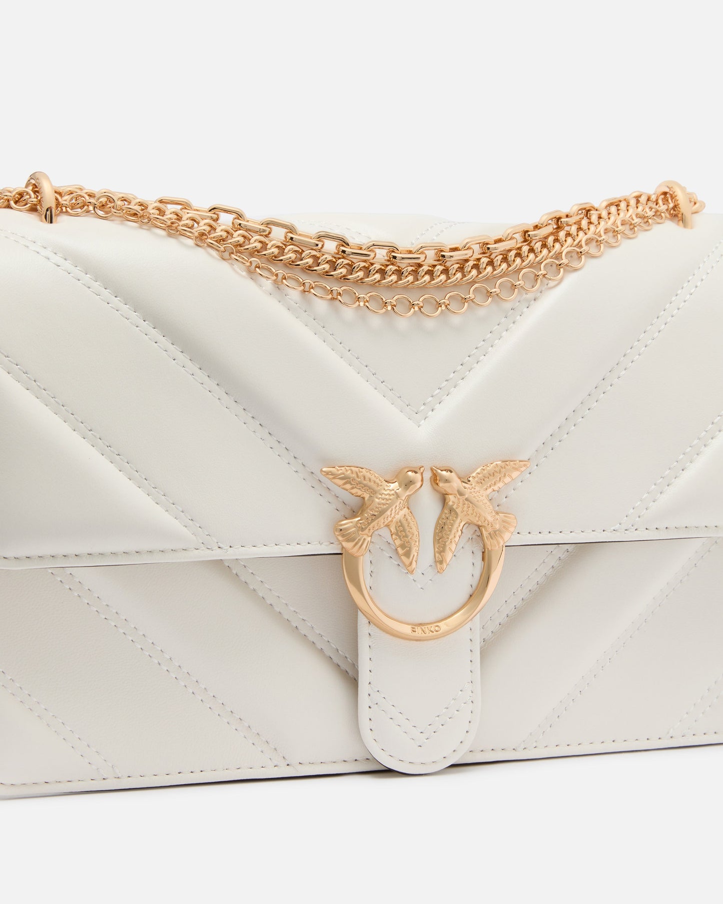 Love Bag One medium shoulder bag in chevron leather and nappa with triple chain