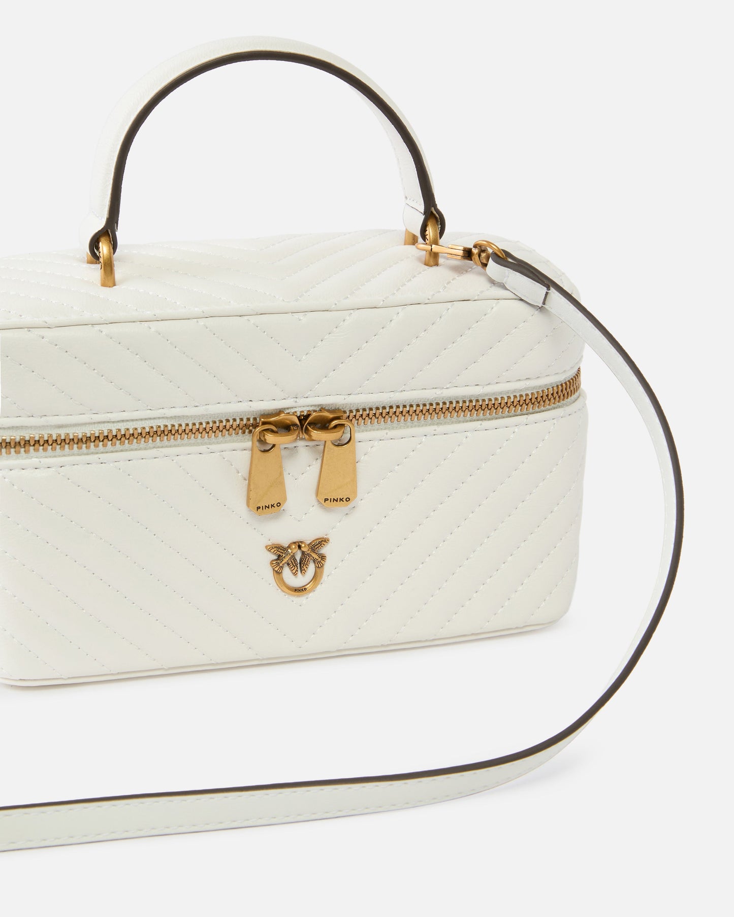 Small beauty case with shoulder strap in chevron nappa