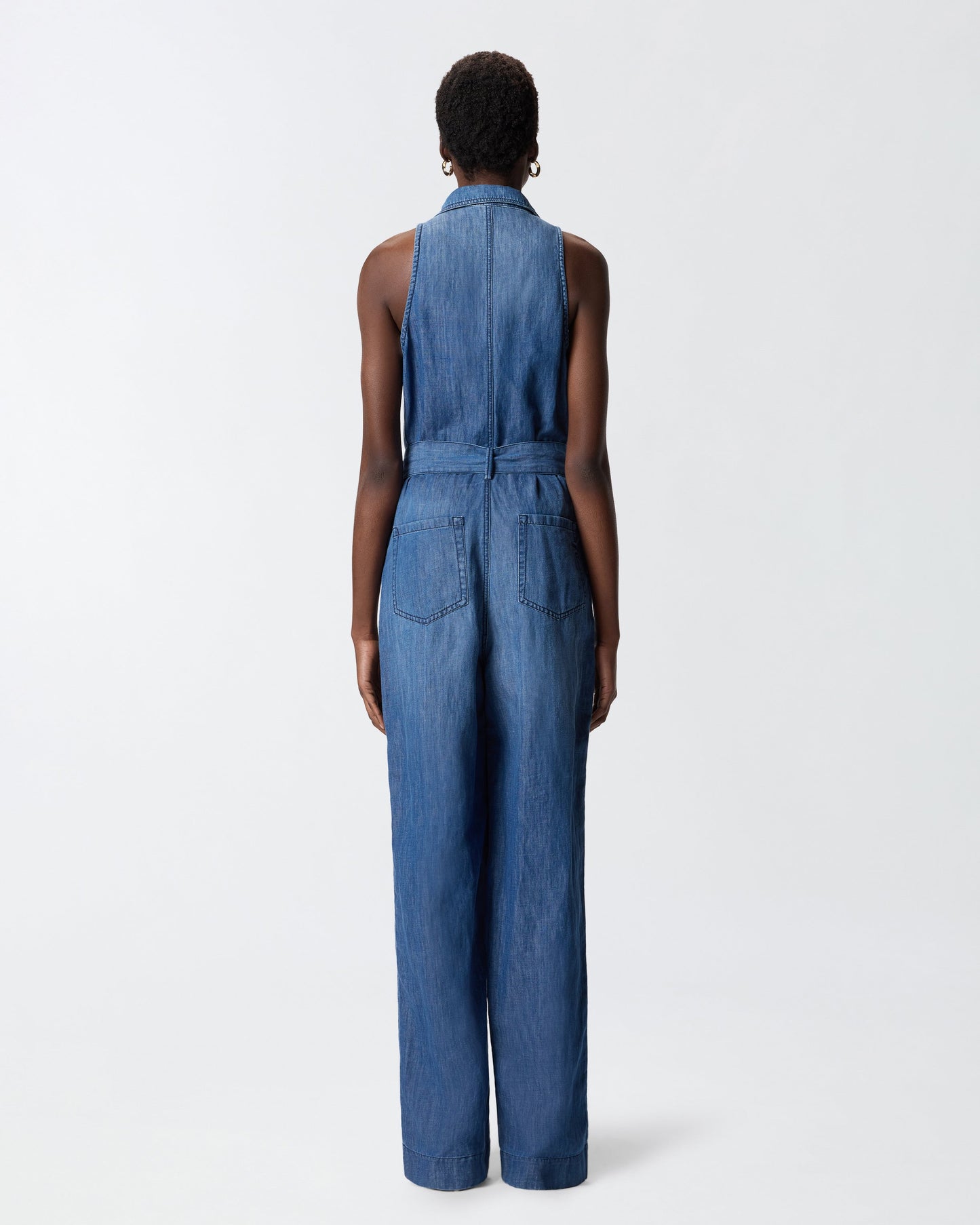 Denim jumpsuit with belt