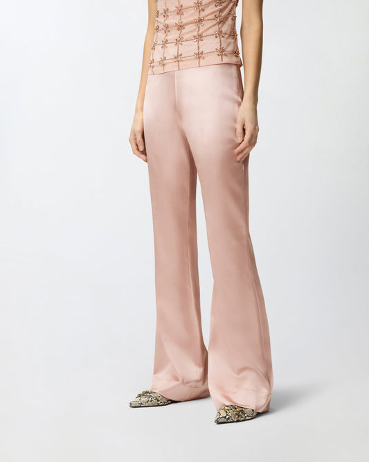Flared trousers in satin