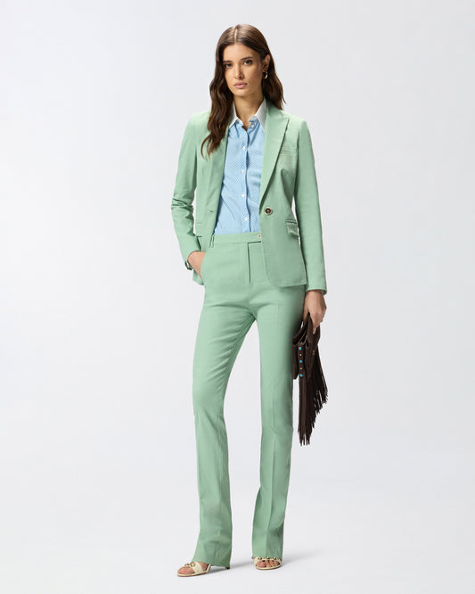 Trousers in linen blend with pressed pleat