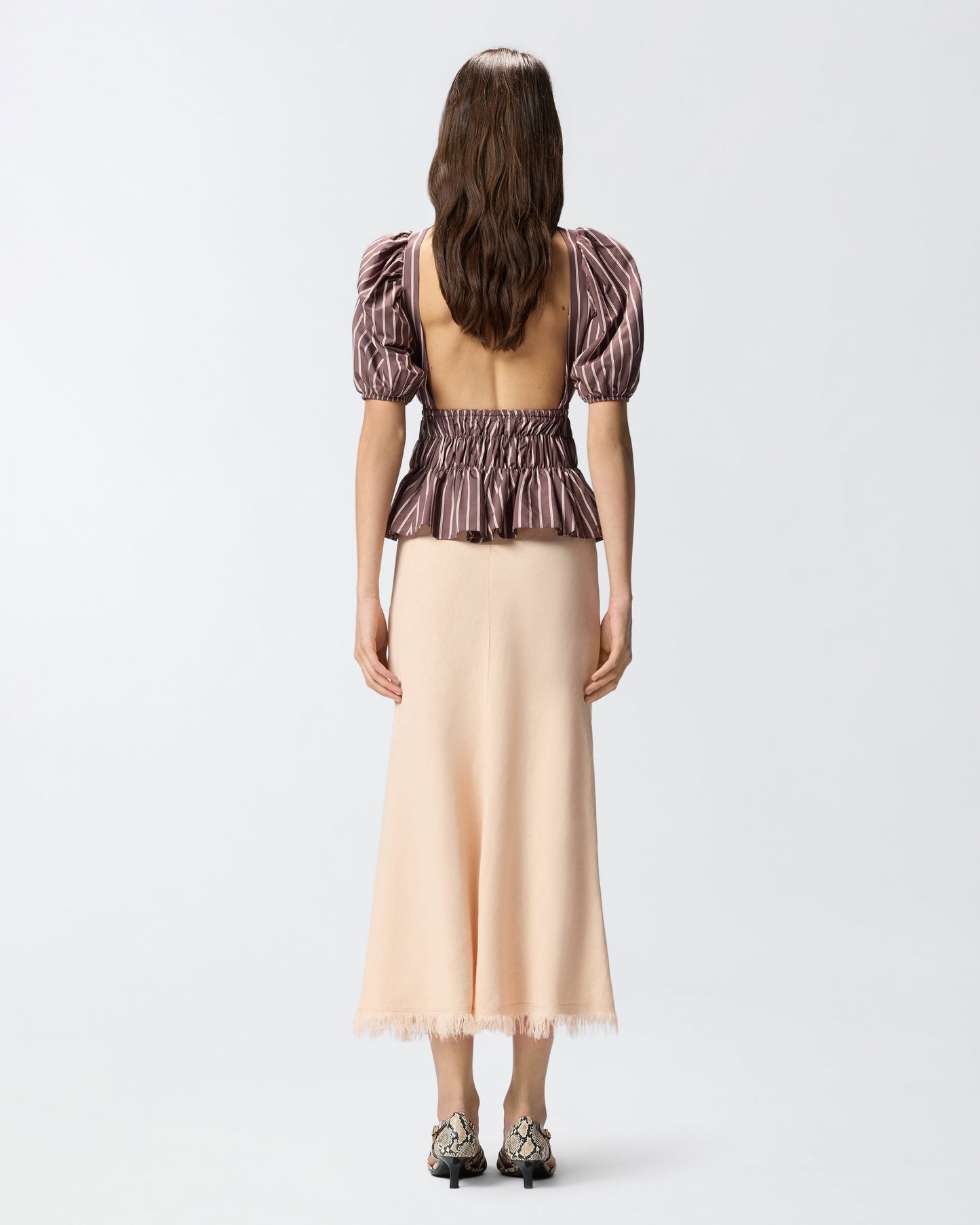 Midi skirt in linen blend with belt