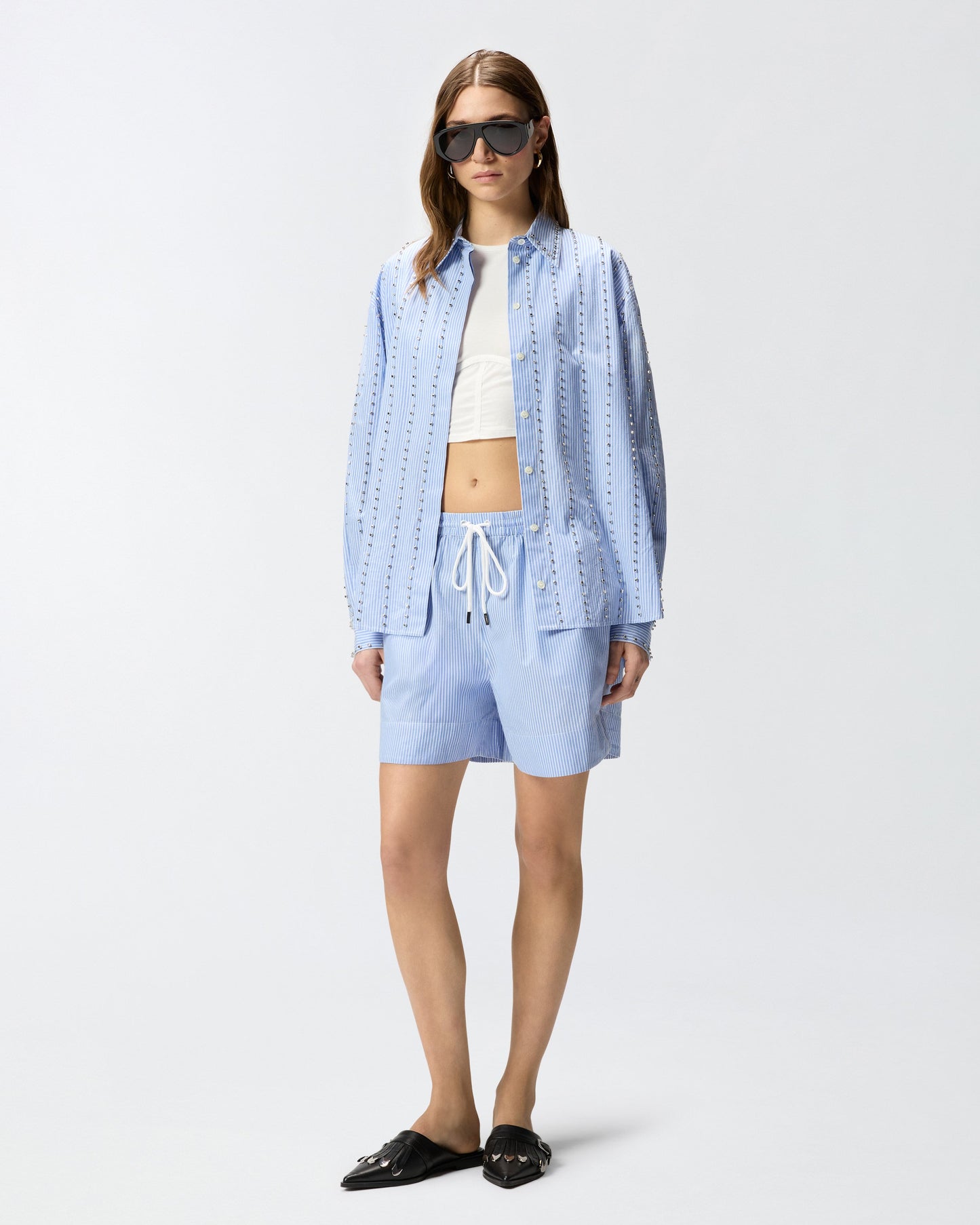 Striped cotton shorts with elasticated waist