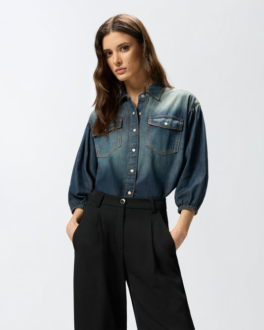 Denim shirt with balloon sleeves