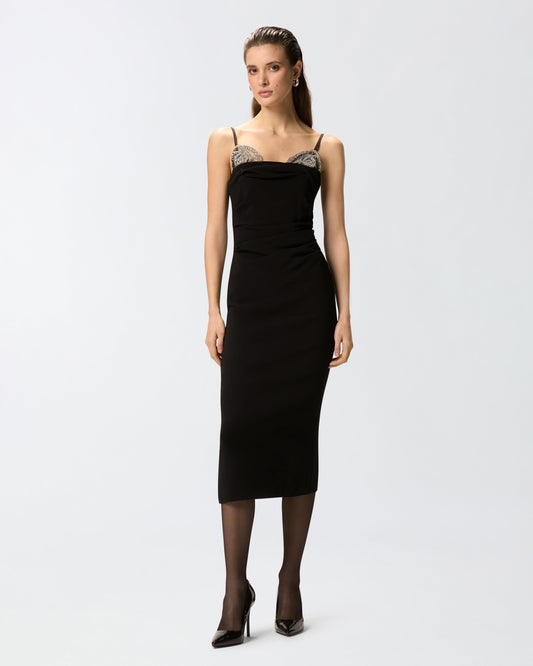 Slim-fit midi dress with jewel embroidery