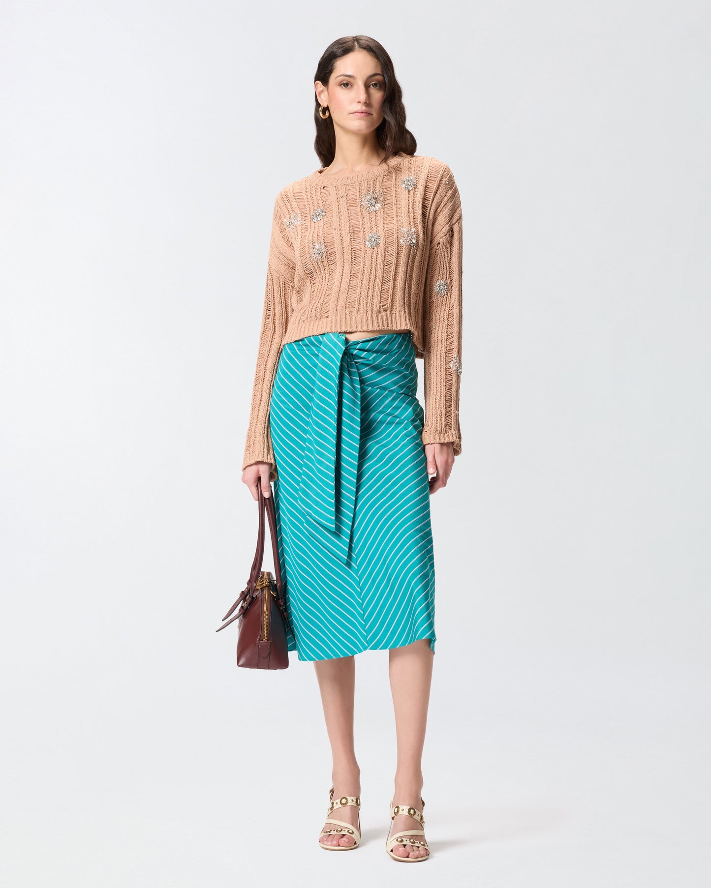 Midi skirt with striped pattern and sash