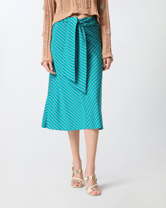 Midi skirt with striped pattern and sash