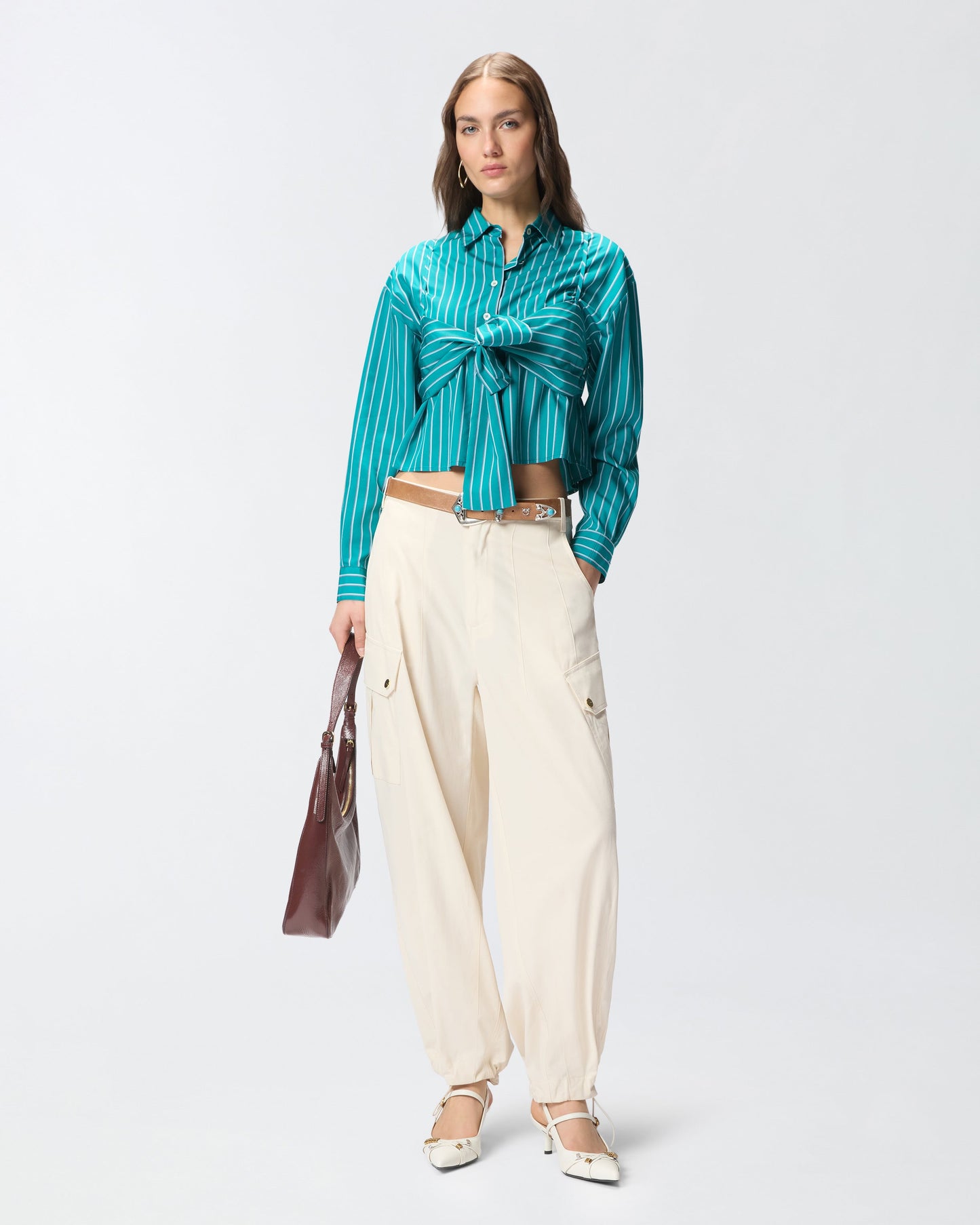 Striped cropped shirt with bow