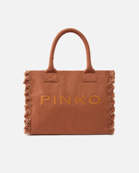 Medium Beach shopping tote in canvas with logo and fraying