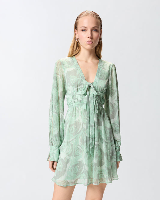 Mini dress with rose print and bow