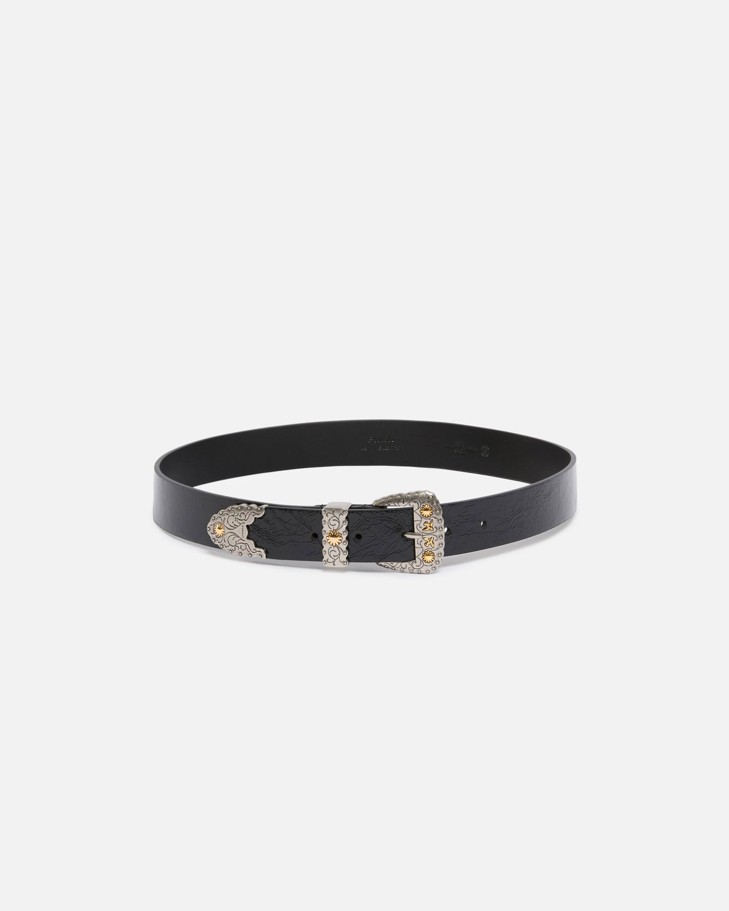Shiny leather belt with metallic finishes, 3 cm