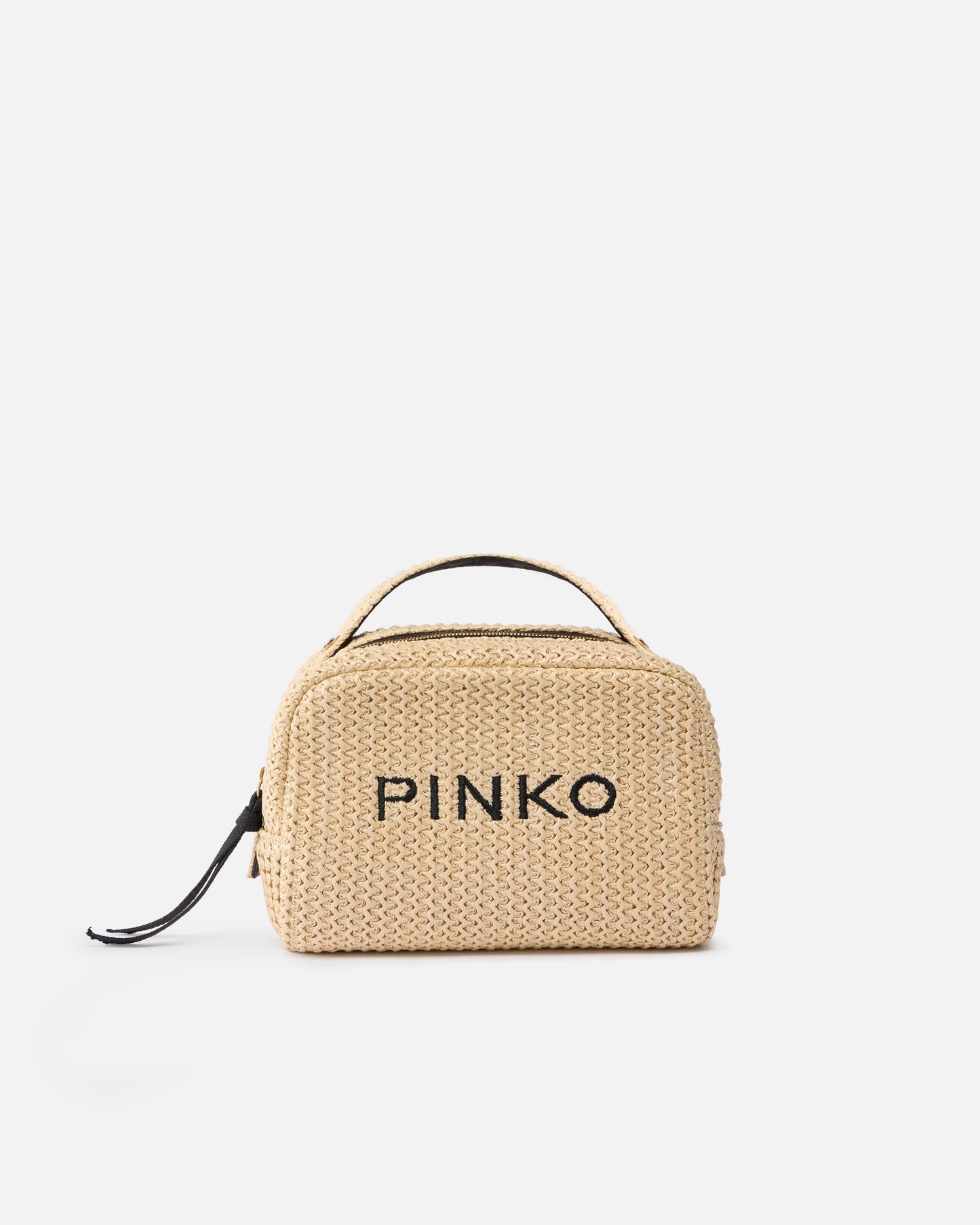 Small raffia bag with logo and handle