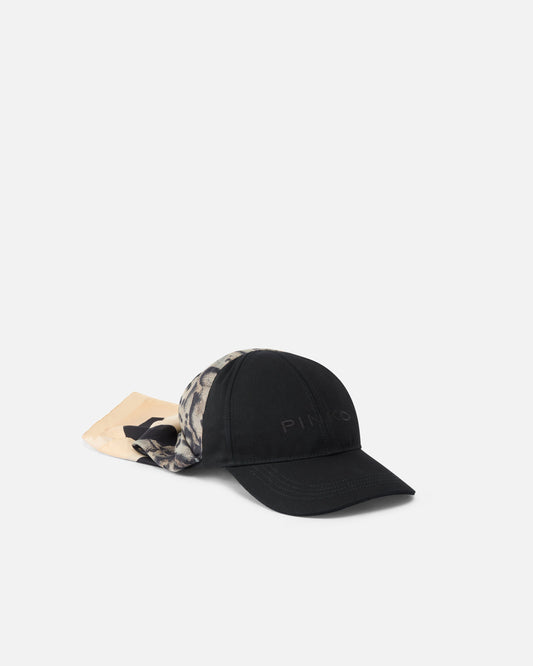 Baseball cap with animal print scarf