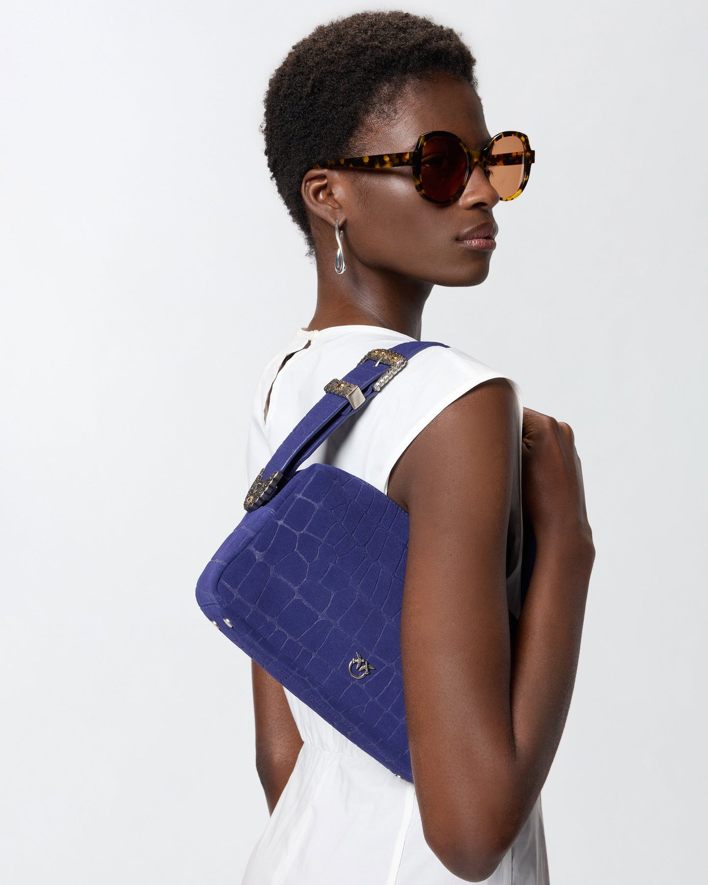 Medium crossbody bowler bag in crocodile-print leather