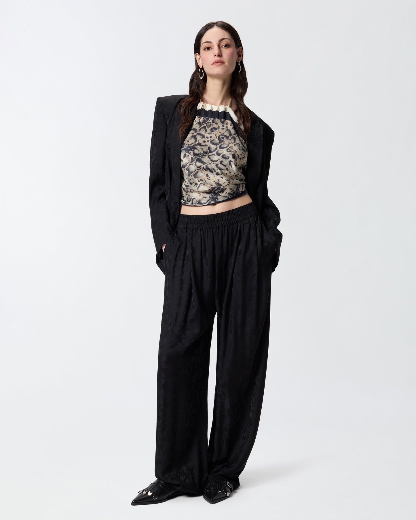 Floral jacquard trousers