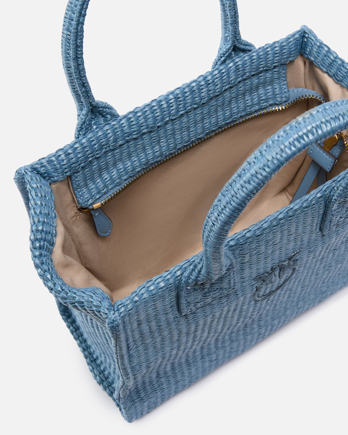 Beach small shopping tote in raffia with Love Birds logo