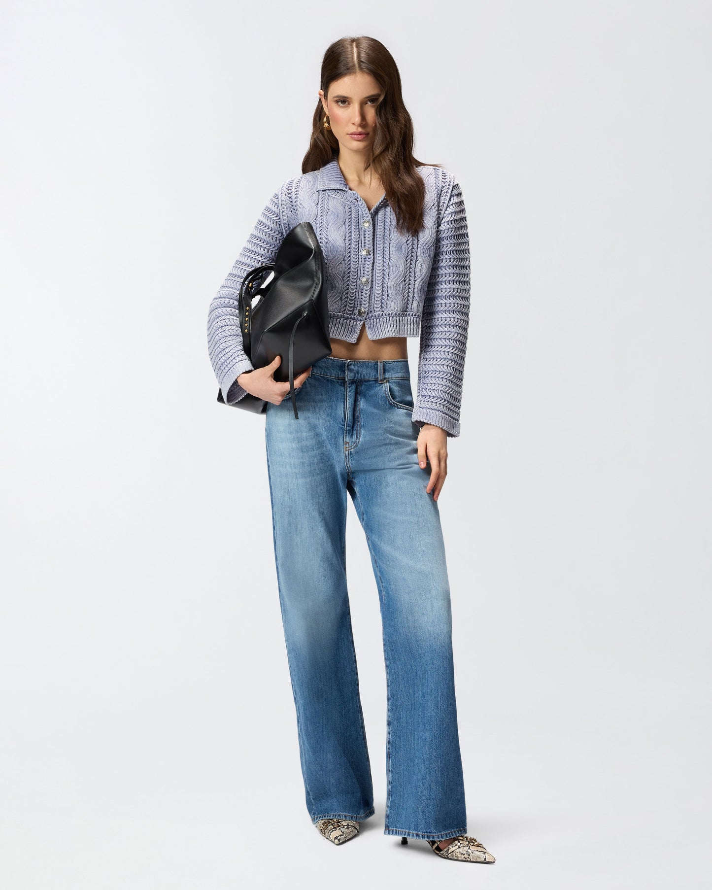Cropped cardigan with chunky knit and braids