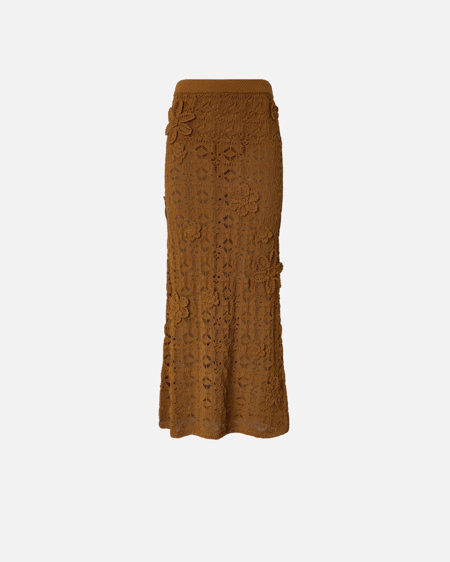 Crochet-effect midi skirt with appliqué flowers
