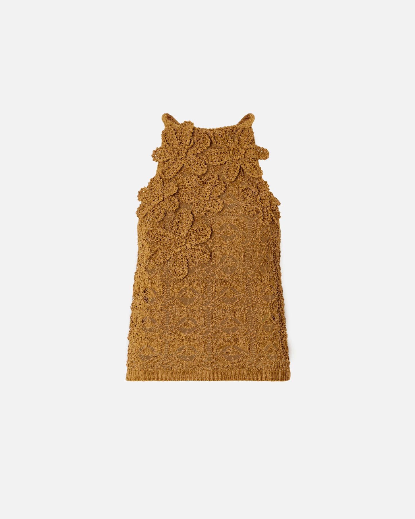 Crochet-effect top with appliqué flowers