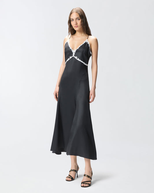 Long dress with lace inserts