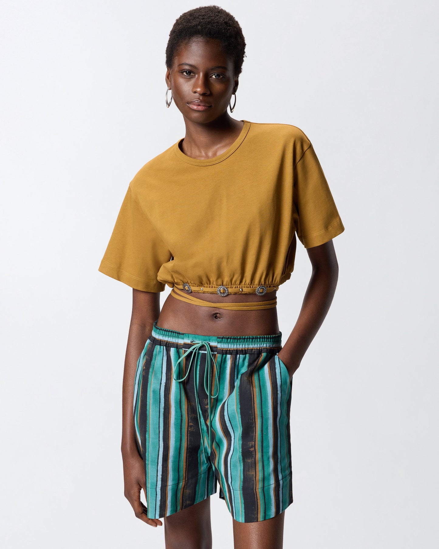 Cropped T-shirt with lace and Texan details